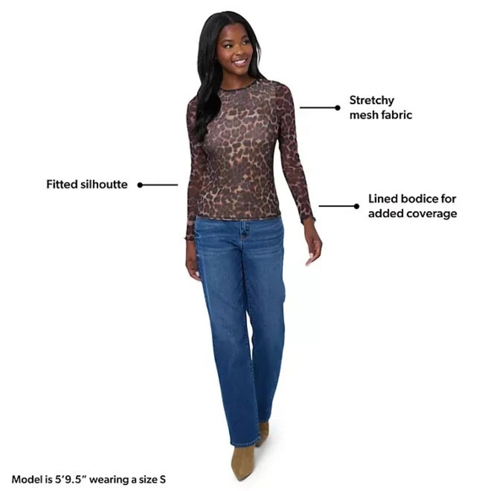 Edited by Remi Bader Women's Long Sleeve Mesh Top Size M Leopard Print - Picture 4 of 7